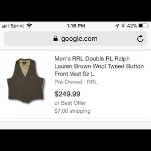 100% wool men’s double RL dress vest